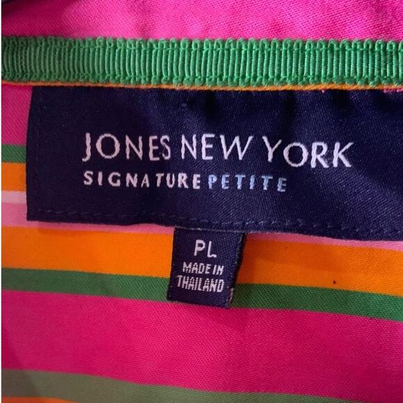 Jones New York Signature Button Up Shirt Womens Large Petite Striped Colorblock - Picture 5 of 9